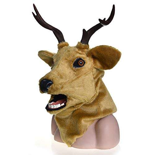 XIANGBAO-Toys Popular Series Realistic Handmade Customized Masquerade Moving Mouth Mask Vivid Deer Simulation Animal Mask Toys&Gams (Color : Brown) 2