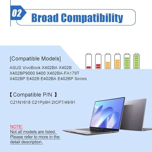 Dentsing C21N1618 Laptop Battery for ASUS VivoBook E402BA E402BP X402BA X402B X402BP9000 9400 Series Notebook C21Pp9H 2ICP7/49/91 3
