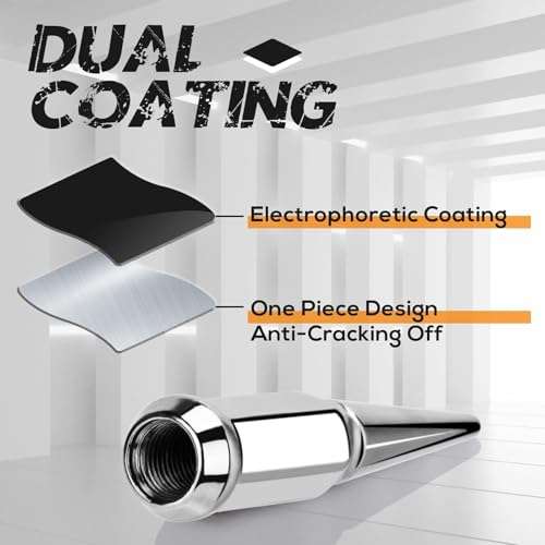 DYNOFIT 9/16-18 Wheel Spike Lug Nuts, 32x Chrome 9/16 inchx18 Lug Nut with 1 Socket Key, DYNOFIT 4.4'' Tall Closed End Lug Nuts for 1994-2011 Dodge Ram 1500 2500 3500/1988-1998 F250 F350 5