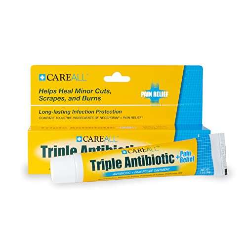 CareAll Triple Antibiotic Ointment + Pain Relief 1.0 oz (4 Pack), Dual Action First Aid for Minor Scrapes, Cuts, and Burns to Help Prevent Infection While Providing Maximum Strength Pain Relief. 4