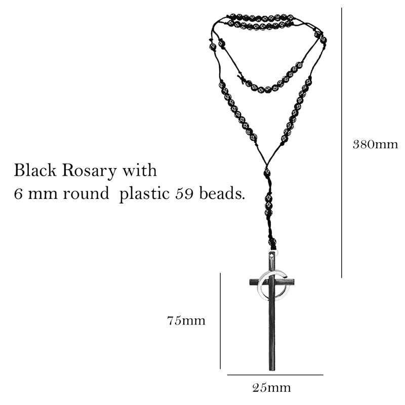 M Men Style Religious Lord Jesus Christ Long Ring Cross Black and Black Catholic Rosary Beads Car Rearview Mirror Charm Car Dangler Ornament, Accessories, Gift SCrMa2024275 4