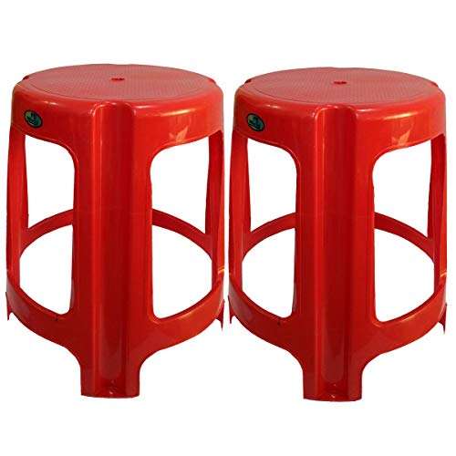 Nilkamal Plastic Stool, Set of 2 - Brightn Red 1