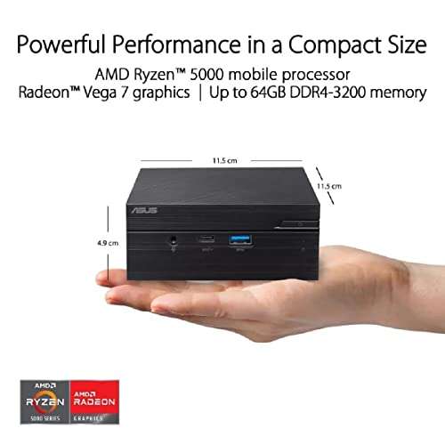 ASUS Mini PC PN51 ultracompact Barebone Mini pc with AMD Ryzen 7 5700U Processor, Supports up to 64 GB DDR4 RAM, M.2 1 SSD, Windows 10 Pro and Dual USB 3.2 Gen 2 Type-C, Black 2