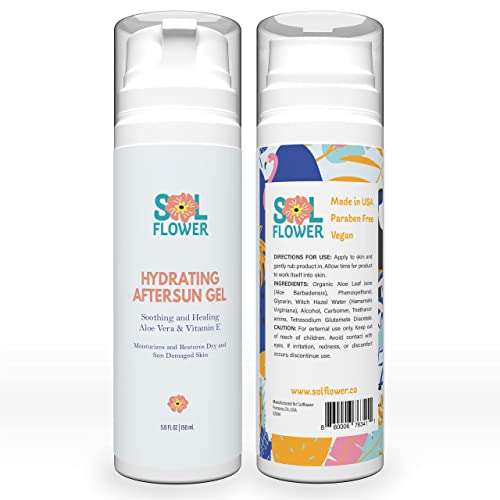Solflower Hydrating After Sun Gel - For Dry & Sun-Damaged Skin - Aloe Vera & Vitamin E - Vegan, Paraben-Free - 5 Fl Oz 1
