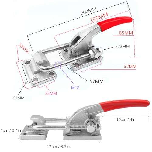 10.2 Inch Heavy Duty Large Toggle Clamp Latch, 7700Lbs Holding Capacity, Tire Carrier Latch, Self-Lock U-Bolt Adjustable for Trailer Latch, Machine, Smoker Lid, latches Hardware, by GENHAKON. 2