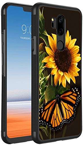 Sunflower Butterfly LG G7 ThinQ Phone Case Black TPU Rubber Protective Cell Phone Case for LG G7 ThinQ with Non-Slip Fit Edge Protection Design 1