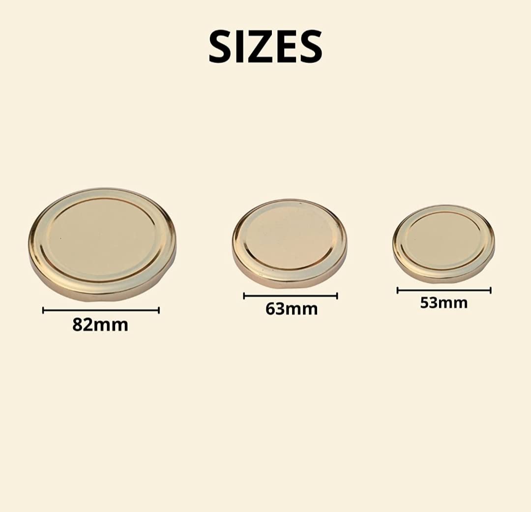 Pure Lids India Glass Jar Lids Only 63 mm For 63 mm Mouth Jars, Rust-proof, Leak Proof Airtight Metal Cap (Gold) (Set of 48) 6