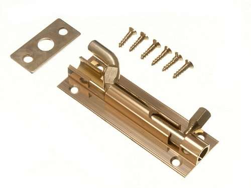 DOOR BARREL SLIDE BOLT CRANKED OFFSET 75MM 3 INCH BRASS + SCREWS ( pack of 2 ) 1