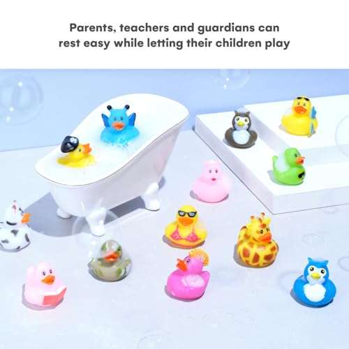Kicko Rubber Ducks in Bulk - 50 Pack of Assorted 2 Inch Mini Rubber Duckies for Kids - Tiny Ducks for Sensory Play, Stressball, Stocking Stuffers, Classroom Prizes, Party Favors, Jeep Ducking 2