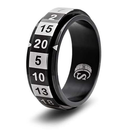 CritSuccess d20 Dice Ring with 20 Sided Die Spinner (Size 13 - Stainless Steel - Black) 1