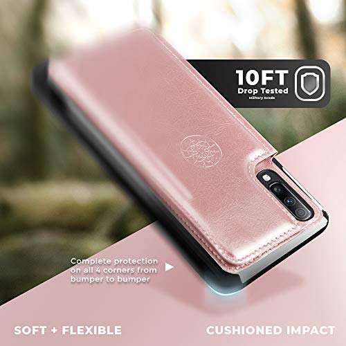 Shields Up for Samsung Galaxy A70 Case Wallet with Card Holder/Slots, Premium PU Leather Kickstand Wallet Case, Double Magnetic Clasp Protective Flip Cover for Samsung Galaxy A70 - Rose Gold 5