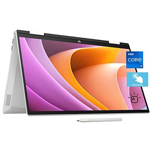 HP Pavilion X360 2-in-1 Laptop, 15.6” FHD Touchscreen, Intel Core i7-1165G7, 32GB RAM, 512GB PCIe SSD, Webcam, Backlit Keyboard, HDMI, Stylus Pen Included, Wi-Fi, Windows 11 Home, Silver 1