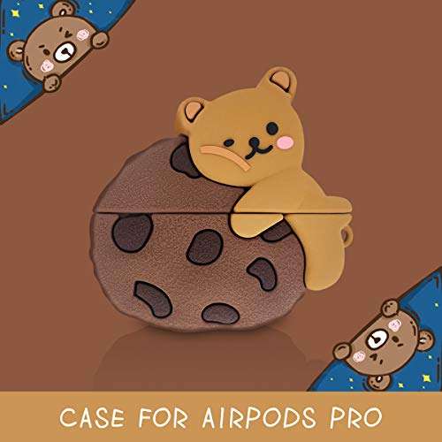 Cookie Bear Airpods Pro Case, 3D Cute Cartoon Character Protective Soft Silicone Air Pods Pro Cover with Keychain, Apple Airpods 3 Kawaii Animal Food Skin Accessories Gift for Girls Boys Kids Teens 2