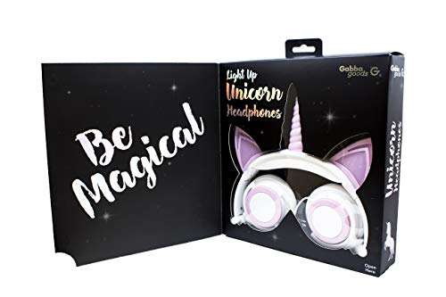 Gabba Goods Premium LED Light Up in The Dark Unicorn Over The Ear Comfort Padded Stereo Headphones with AUX Cable | Earphone Gift- White 6