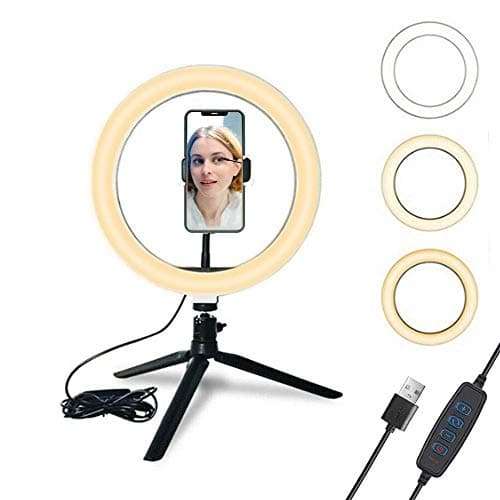 Huaze 10 Selfie Ring Light with Tripod Stand & Cell Phone Holder for Live Stream/Makeup, Mini Led Camera Ringlight for YouTube Video/Photography 1
