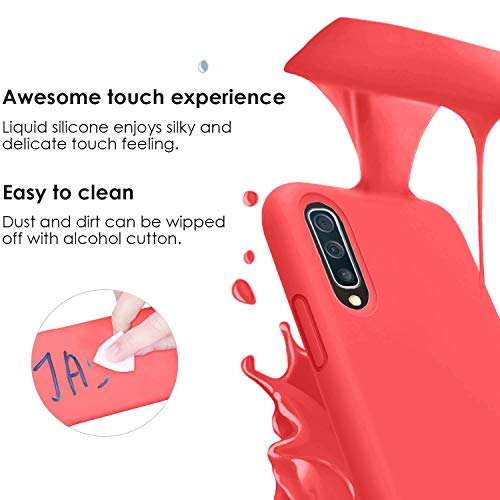 Vinve for Samsung Galaxy A50 Case with Tempered Glass Screen Protector [2 Pack], Liquid Silicone Slim Fit Drop Protection Case for Galaxy A50 (Red) 2