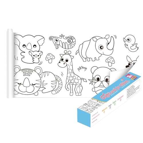 Coloring Poster for Kids Color Drawing, Children's Drawing Roll Self-Adhesive Drawing Scroll, DIY Color Painting Paper Roll Early Educational Toys for Kindergarten Baby Toddlers 10FT (AGE 3+), blue 1