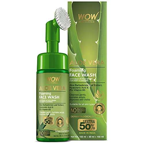 WOW Skin Science Aloe Vera Foaming Face Wash with Built-In Face Brush for deep cleansing - No Parabens, Sulphate, Silicones & Color - 100mL 1