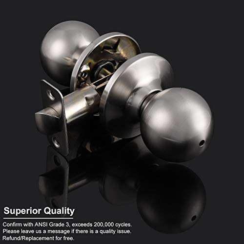 Knobonly Brushed Nickel Privacy Door Knobs Interior Keyless Door Lock Interior for Bathroom Bedroom Round Classic Door Handles, Door Knob Set of 1 2