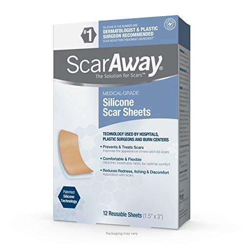 ScarAway Advanced Skincare Silicone Scar Sheets, Silicone Scar Sheets for Body Scar, Surgical Scar, Burn Scar, Acne Scar and Keloid Scar Treatment, 12 Reusable Sheets 1