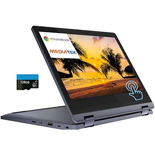Lenovo Flex 3 Chromebook 2-in-1 11.6" HD Touchscreen Convertible Laptop Computer for Home and Education, 8-Core MediaTek MT8183, 4GB RAM 64GB eMMC + 128GB SD Card, WiFi 5, Bluetooth, Webcam, Chrome OS 1