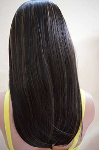 Artifice Oblique Bang 18" Stylish Straight Wig Hair Extension Brown with Blonde + Wig Cap 2