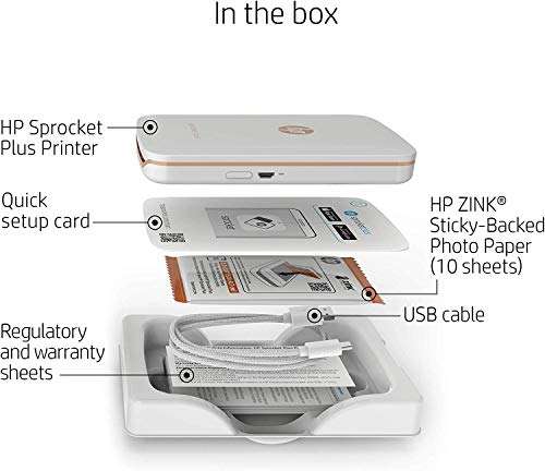 HP Sprocket Plus Instant Color Photo Printer, Print 30% Larger Photos on 2.3x3.4 Sticky-Backed Paper – White (2FR85A) 6