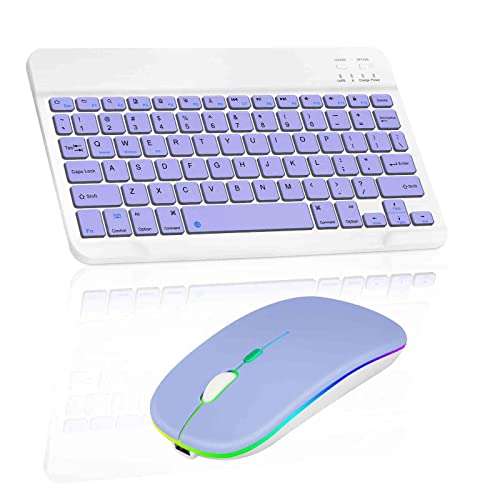 Rechargeable Bluetooth Keyboard and Mouse Combo Ultra Slim for Samsung Smart TV and All Bluetooth Enabled Android/PC-Lavender Purple Keyboard with RGB LED Lavender Purple Mouse 1