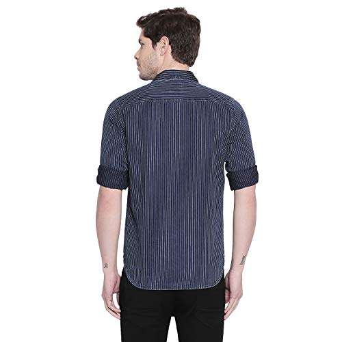 Mufti Men's Striped Slim Fit Shirt (MFS-10693-J-97- Indigo XL) 4