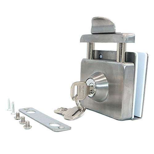 NUZAMAS Double Glass Door Lock 201 Stainless Steel, Square Brushed Finish with Handle, Single Open Frameless Door Hasps for 10-12mm Thickness Glass, Home Office Hotel Furniture Hardware 2