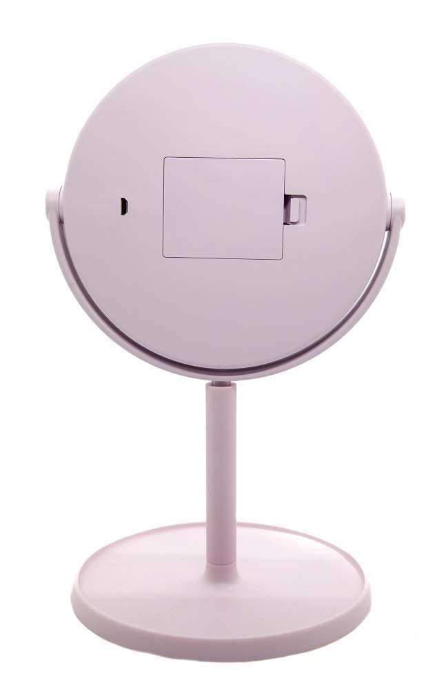GeekGoodies Round Led Mirror For Makeup with Adjustable Light and Cosmetic Organizer Tray, USB Charging/Battery operated, Makeup Vanity for Desk or Tabletop Portable for Travel-Pink 3