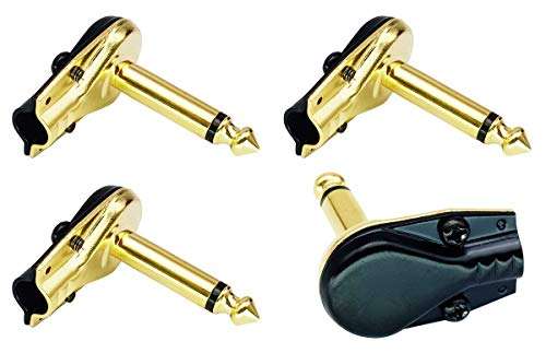 AAOTOKK 90 Degree 6.35MM Adapter Golden Plated Right Angle 6.35mm 1/4 Inch TS Mono Male Flat Pancake Style Plugs Connectors for Speaker,Patch Cable,Guitar.(4 Pack) 1