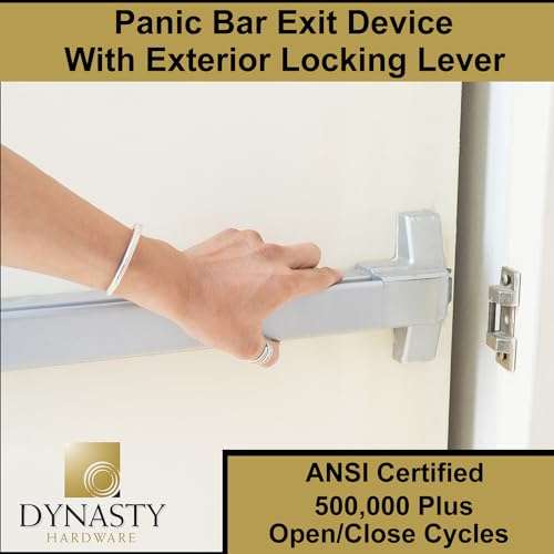 Dynasty Hardware Push Bar Panic Exit Device for Emergency Exit Doors Painted Aluminum, with Exterior Lever Handle 3