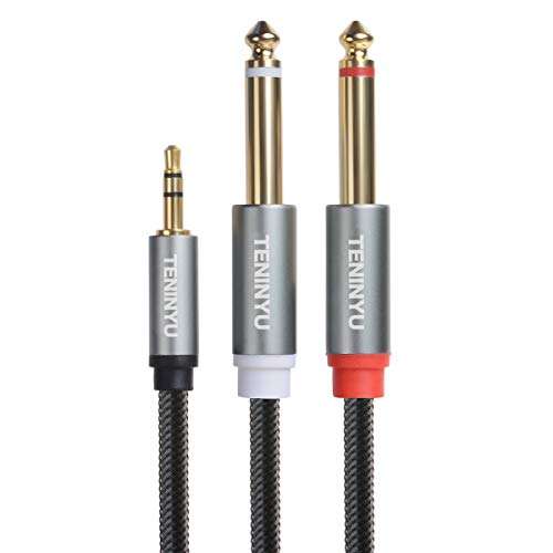 TENINYU 3.5mm 1/8" TRS to Dual 6.35mm 1/4" TS Mono Stereo Y-Cable Splitter Cord Compatible for iPhone, iPod, Computer Sound Cards, CD Players, Multimedia Speakers and Home Stereo Systems (6FT) 4