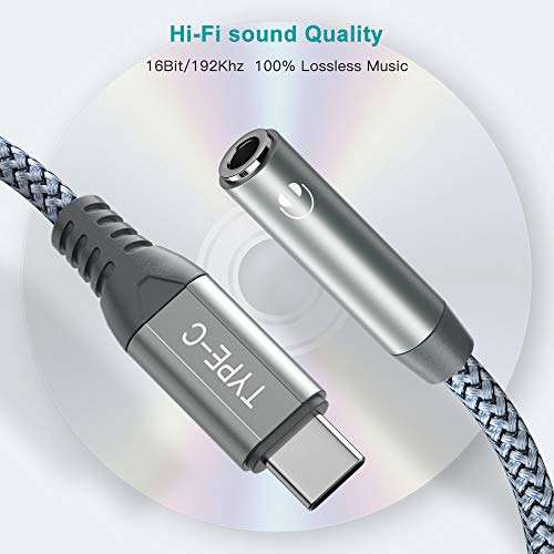 USB C Headphone Adapter, USB Type C to 3.5mm Audio Adapter Durable Braided Aux Converter DAC Stereo Connector Earphone Speaker Adapter for iPad Mini 2021 iPad Pro Galaxy S21 S20+ FE Ultra Google Grey 5