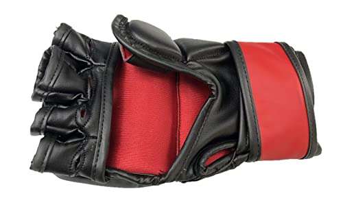 LEW Red/Black Fight/MMA/Muay Thai Thumb Protection Grappling Gloves (Black/Red, Large/X-Large) 2