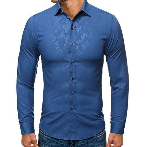 Mens Novelty Butterfly Printed Shirts Long Sleeve T-Shirt Casual Slim Fit Dress Shirts Blue 2