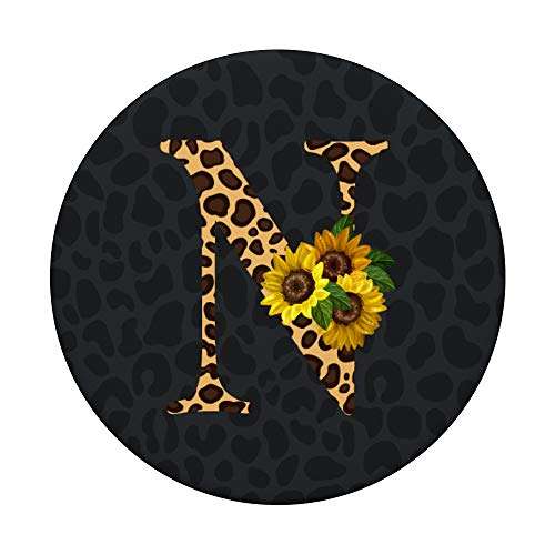Leopard Cheetah Animal Print Sunflower Letter N Monogram PopSockets PopGrip: Swappable Grip for Phones & Tablets 3