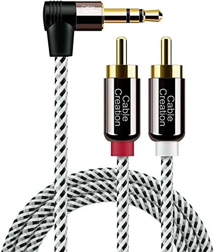 CableCreation 3.5mm to RCA Cable, Angle 3.5mm Male to 2RCA Male Auxiliary Stereo Audio Y Splitter Gold-Plated for Smartphones, MP3, Tablets, Speakers, Echo Dot, Home Theater, HDTV, 10FT/3M 1