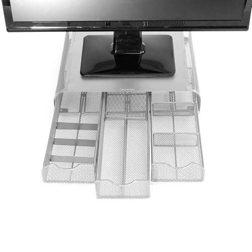 Mind Reader Perch Monitor Stand Desk Organizer, Silver Metal Mesh 2