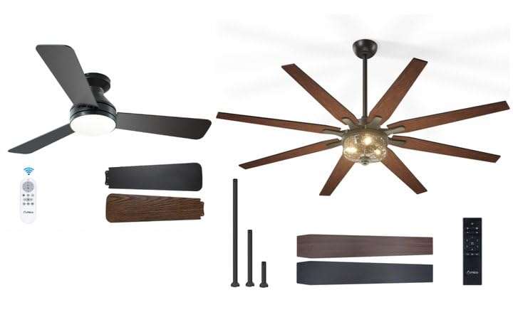 Amico 42'' Black Modern Ceiling Fan with Lights and 72'' Black Vintage Ceiling Fan Bundle 1