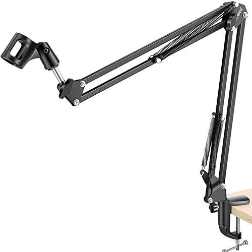 MARVELOUSLY Adjustable Microphone Suspension Boom Scissor Arm Stand, Max Load 1 KG Compact Mic Stand for Radio Broadcasting, Voice-Over, Stage and TV Stations