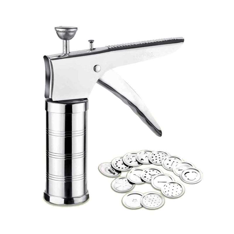 KGS 15 in 1 Stainless Steel Kitchen Press Sev Sancha Chakli Maker Hand Press Farsan Namkeen Snacks Cookies Maker Portable Heavy Handle Machine -SilverSev Sancha (1 PCS) 3