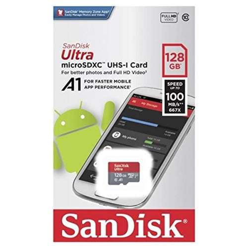 SanDisk 128GB Ultra Micro SDXC Memory Card Works with Samsung Galaxy Tab A 10.5, J3, J4, J7 Star, Amp Prime 3 Cell Phones UHS-I Class 10 100mb/s Bundle with Everything but Stromboli Card Reader 4