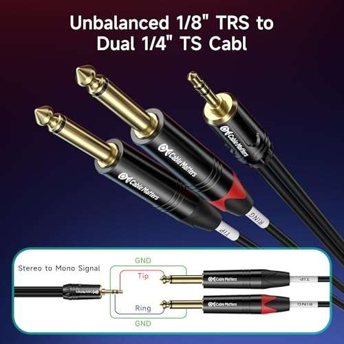 Cable Matters 3.5mm TRS to Dual 6.35mm TS Breakout Cable - 6ft, 1/8 to 1/4 Stereo Cable, 3.5mm to 1/4 Y Splitter Cord 2