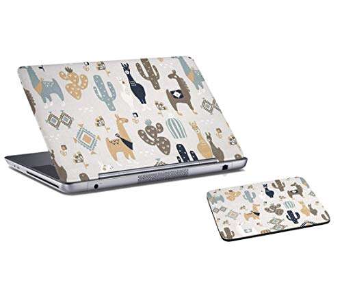 RADANYA Cream Animal with Cactus Printed Laptop Skin and Mouse Pad Combo Set for Laptop, Computer, Office, Home - Easy Typing, Pain Relief Mouse Pad