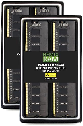 NEMIX RAM 192GB (4X48GB) DDR5 4800MHZ PC5-38400 2Rx8 1.1V CL40 288-PIN Non-ECC Unbuffered UDIMM Desktop PC Memory KIT Compatible with MSI B650M Project Zero Motherboard
