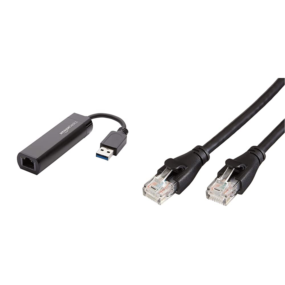 Amazon Basics USB 3.0 to 10/100/1000 Gigabit Ethernet Internet Adapter & RJ45 Cat-6 Ethernet Patch Internet Cable - 25 Foot (7.6 Meters)