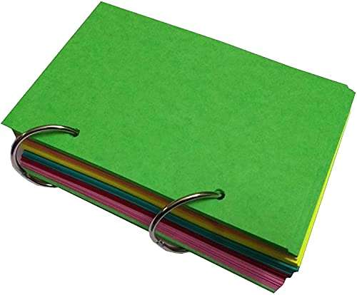 IMPRINT Assorted Color 2 Hole Punched Card Stock, Index Cards - 5.5 inch x 4 Inch (Pack of 50) with 2 card rings 1