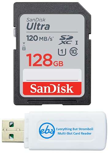SanDisk 128GB SDXC SD Ultra Memory Card Works with Canon Powershot SX530 HS, G7 X Mark II, G9 X Mark II Camera UHS-I (SDSDUN4-128G-GN6IN) Bundle with (1) Everything But Stromboli Combo Card Reader 1